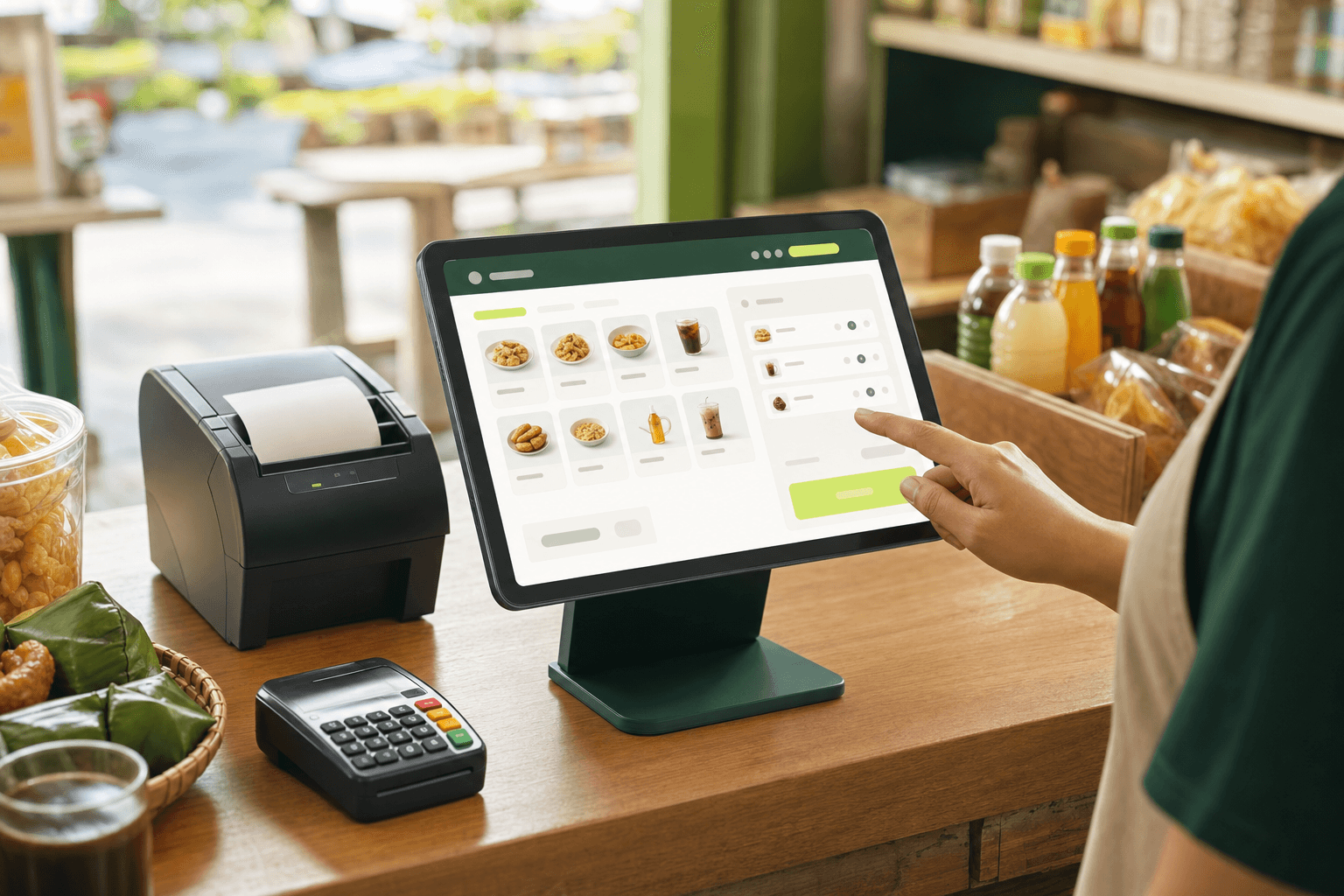 Tablet kasir KAFI Store di meja usaha kecil